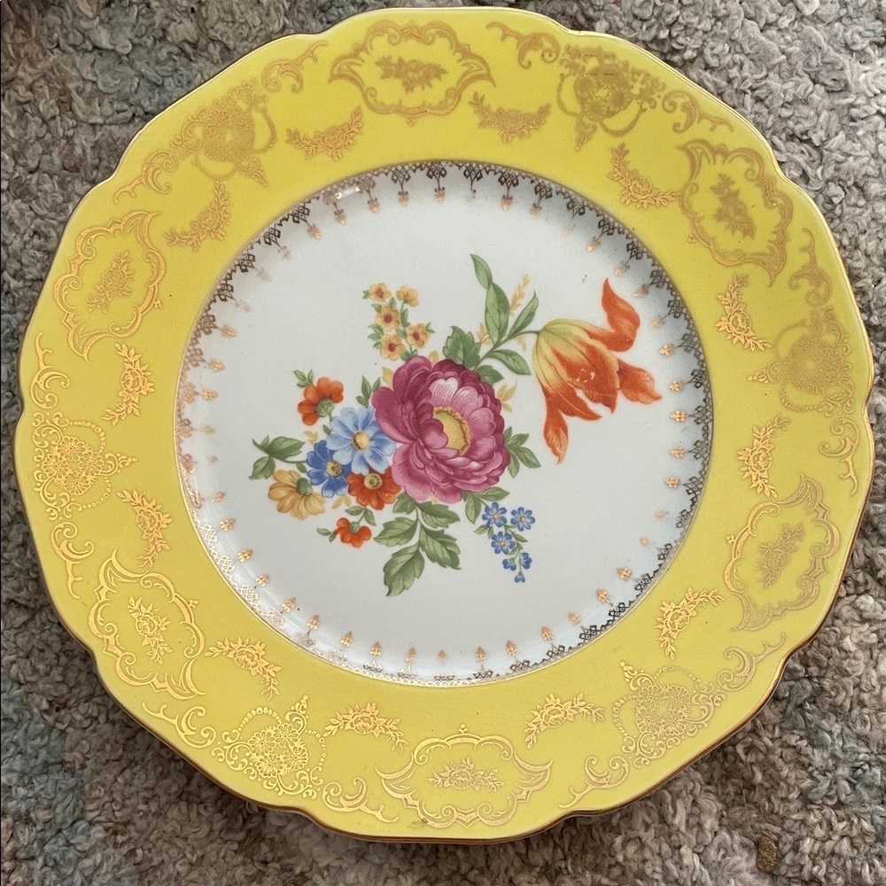Vibrant Yellow Floral Dinner Plate